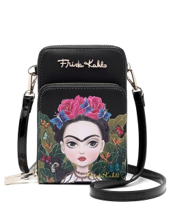 Frida Kahlo Cell Phone Purse Wallet Crossbody Bag FJC104 BLACK